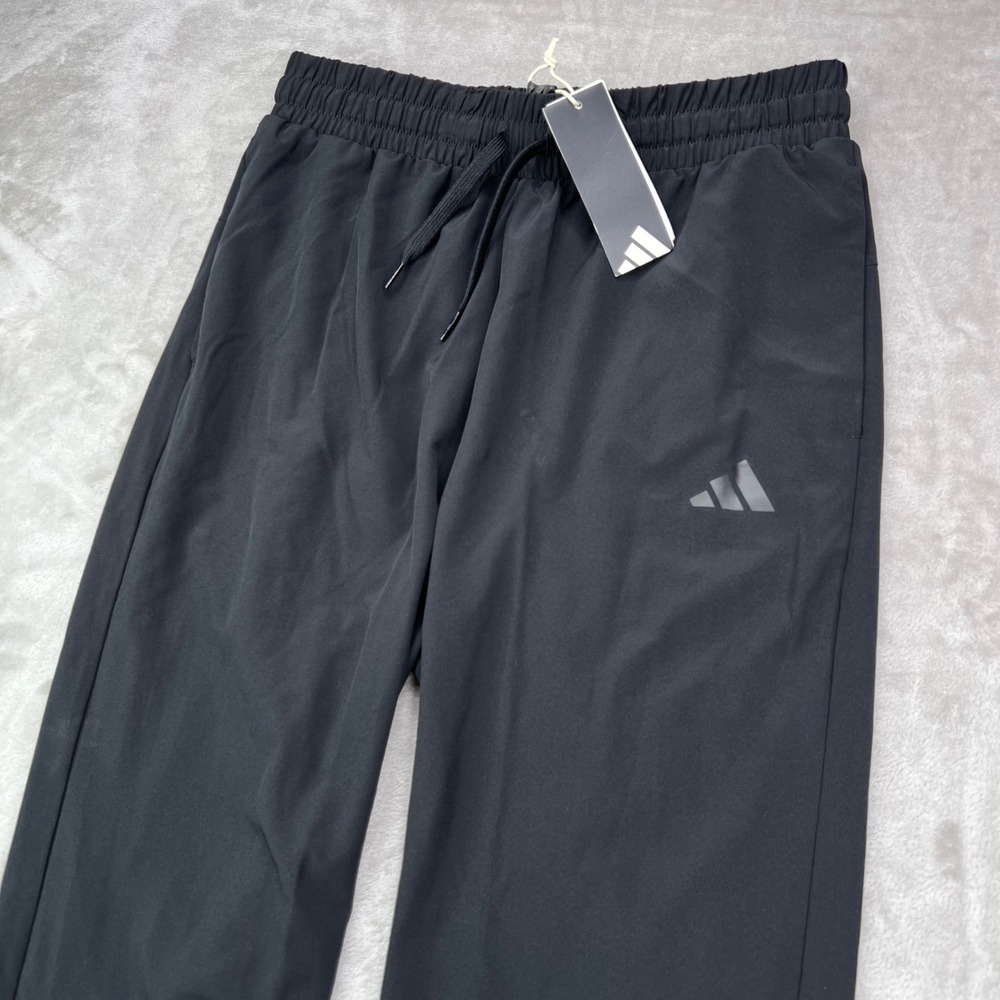 Adidas Train Essentials Woven Pants Womens Medium Black Solid Tapered Joggers